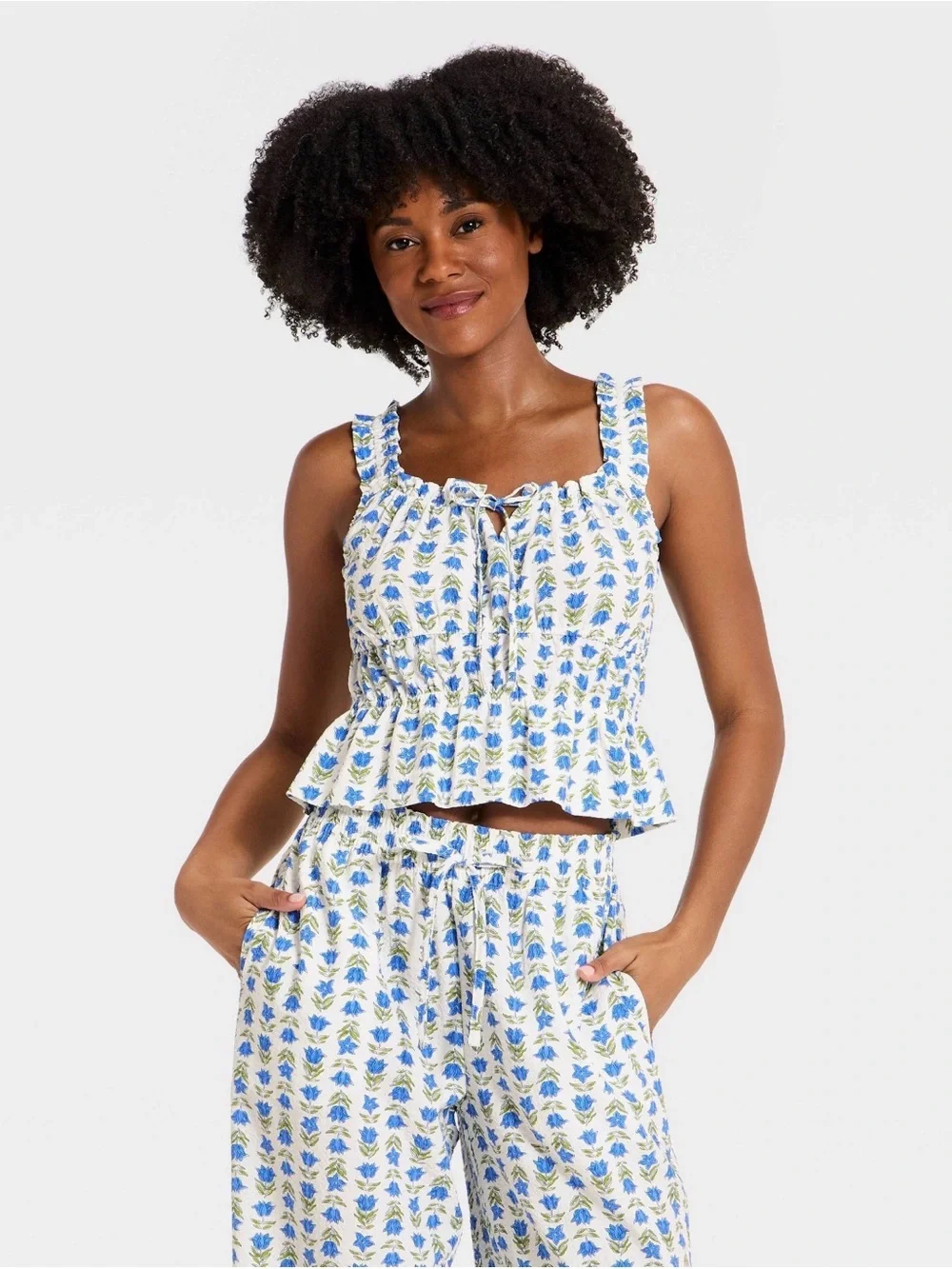 Seersucker Matching Set Blue Floral by Auden - NWT